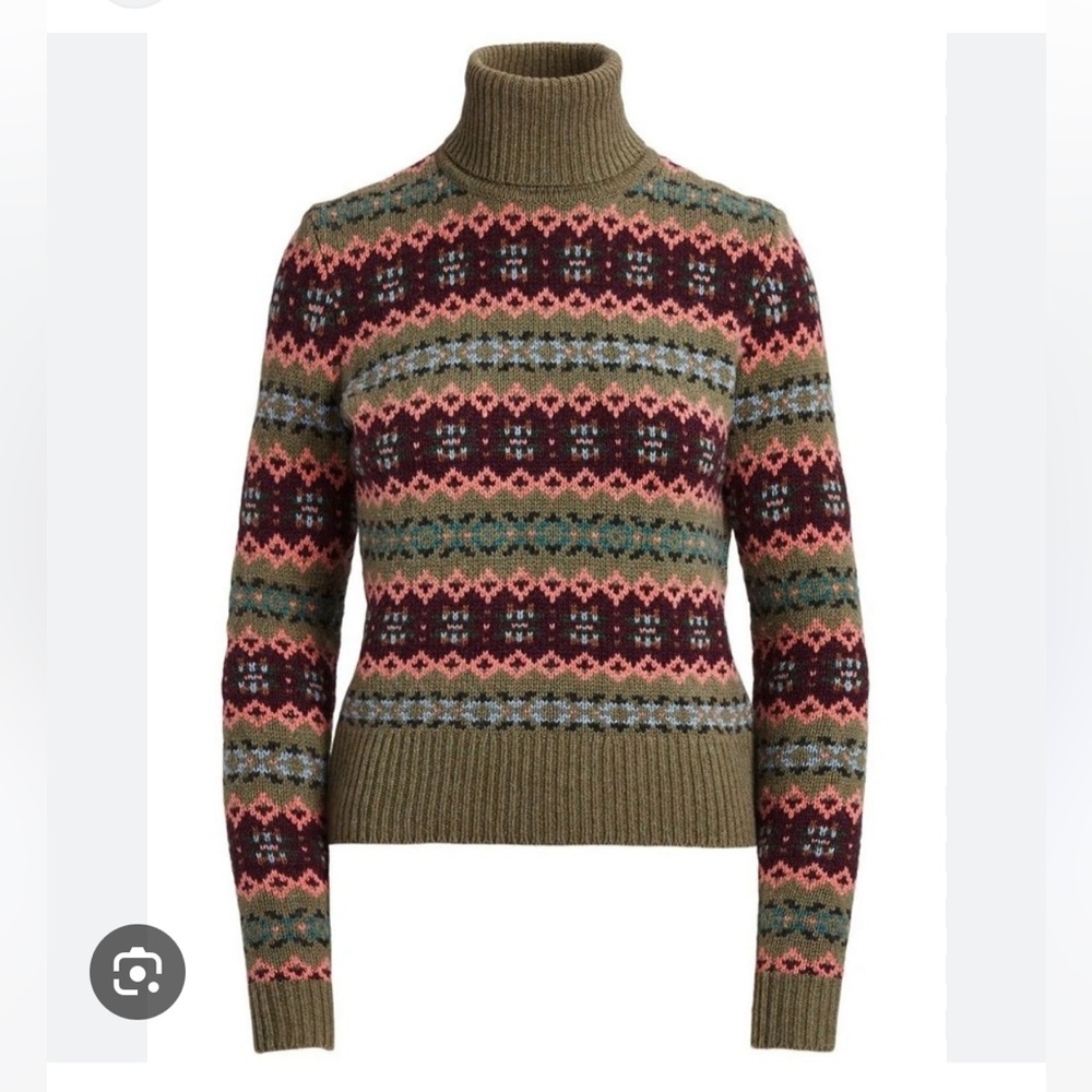 Donated Ralph Lauren Fair Isle Wool-Blend Turtleneck Sweater in Green